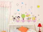 Cartoon girl rabbit balloon butterfly wallpaper flower windmill sun wall stickers children room classroom kindergarten wallpaper living room bedroom wall sticker size 50x70 ay7060