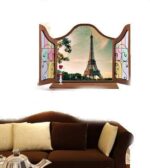 MJ8017cw Generic 3D Window Eiffel Tower Pattern PVC Wall Sticker Paper Mural Ornament 90 x 60cm - Image 5