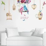 Colorful Birds Wall Stickers Birdcage Home decor for Living Room Bedroom Children Room Creative Wall Decals size 60x90  hm92018