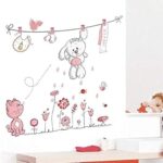 Pink Rabbit Animal Wall Stickers For Kids Rooms Children Baby Nursery Rooms Home Decor Living Room Vinyl Adhesive Wallpaper Bedroom Tile Decor - Image 3