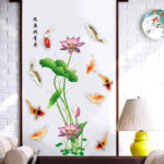 feng shui fish carp lotus flowers  Wall decal High quality printed wall sticker with glue on the back of the fish pond and lotus pattern GS9438 Size: 60x90cm - Image 4