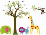 Rebate Fan Big Colorful Tree and Jungle Animal  Wall Sticker Nursery Bedroom Wall Art Decor Cute Giraffe Monkey Owl Tree Art Wall Stickers Kids Room Removable Decal Baby Bedroom Wall Art by Df5071 - Image 2