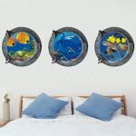 DNVEN Porthole Wall Decals Tropical Fishes Stickers 3D Under the Sea Ocean World Shark Sea Turtles Window View Faux Submarine Removable Murals for Bedrooms Boys Room Decor 13 inches x 13 inches x 3pcs - Image 3