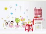 Cartoon girl rabbit balloon butterfly wallpaper flower windmill sun wall stickers children room classroom kindergarten wallpaper living room bedroom wall sticker size 50x70 ay7060 - Image 3