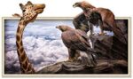 Eagles Stare at Giraffe Clouds Fake Window Frame Animals Wall Stickers Xh7239 - Image 4
