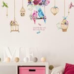 Colorful Birds Wall Stickers Birdcage Home decor for Living Room Bedroom Children Room Creative Wall Decals size 60x90  hm92018 - Image 5