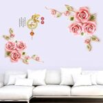 XXL Roses Pink Rose Flowers Wall Sticker  Mural Pictures Floral Butterfly Wall Art Decor for Living Room Bedroom Sofa  Decoration GS9602 Size: 60x90cm - Image 2