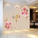 XXL Roses Pink Rose Flowers Wall Sticker  Mural Pictures Floral Butterfly Wall Art Decor for Living Room Bedroom Sofa  Decoration GS9602 Size: 60x90cm - Image 4