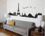 Wall Stickers City Skyline Paris Eiffel Tower Silhouette Black Color Border Design for Hall - Image 2