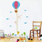 Jm8264 Wall Sticker Cartoon hot air balloon Height Ruler Wall Art Sticker Wall paper Blue - Image 2