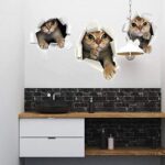 3PCS 3D Cats Wall Sticker Cartoon Animal Hole View Decals Removable DIY Decoration Pet Love for Baby Kids Nursery Room Kitchen Living Room Bedroom Bathroom size 50x70 sk6071 - Image 4