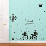 Black street lamp bicycle wall sticker Vinyl DIY Street light art wall decals For Living room study room wall decor stickers size 60x900 ay9264 - Image 4