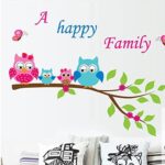 Home Decoration Kid's Room Decal Cartoon Cute Happy Owl Family Wall Sticker size 45x60 ay6013 - Image 4