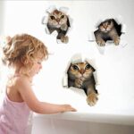 3PCS 3D Cats Wall Sticker Cartoon Animal Hole View Decals Removable DIY Decoration Pet Love for Baby Kids Nursery Room Kitchen Living Room Bedroom Bathroom size 50x70 sk6071 - Image 3