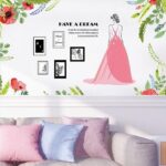 Bride and Poppy Wall Sticker, Photo Frame, Bridal Poppy Flower, Dreamy Dress, Woman size60x90 sk9353