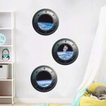 DNVEN 13 inches x 13 inches x 3pcs Set of 3 3D Astronaut Spaceman Galaxy Space Window View Faux Submarine Window Partial Frosted Frosting Murals Wall Decals Removable Wall Stickers for Bedrooms - Image 5