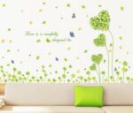 Heart Green Leaf Butterfly Wall Sticker Wall Paper Sticker Renewal Removable Stylish Cute Flower Grass Plant Butterfly Children's Room Decor Present size 50x7 am7047