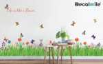 Green Grass Flowers Butterflies Wall Corner Decals Living Room Bedroom Baseboard Skirting Line Wall Stickers Art stiker dinding Wallsticker decalmile SK9057 Size: 30x 90cm - Image 3