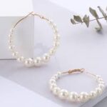 Fashionable Design White Pearl Hoop Earrings - Image 2