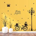 Black street lamp bicycle wall sticker Vinyl DIY Street light art wall decals For Living room study room wall decor stickers size 60x900 ay9264 - Image 2