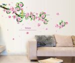 Wall Decal Pink Flowers Green Leaves Lovely Birds Home Sticker Ay7206 - Image 2