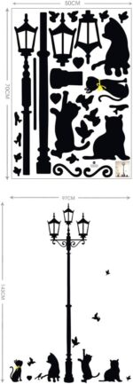 Wallpark Carino Gatto Giocando con Uccelli sotto Nero Strada Lampada Removibile Adesivi Murali Adesivi da Parete, Soggiorno Camera da Letto Casa DIY Arte Decorativo Adesivo Murale - Image 4