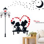 Ay9266 European Style Street Lamp Kissing Girl Boy Wall Sticker Black Home Couple Bedroom Love Decoration Removable Stars Moon Mural - Image 3