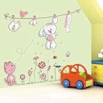 Pink Rabbit Animal Wall Stickers For Kids Rooms Children Baby Nursery Rooms Home Decor Living Room Vinyl Adhesive Wallpaper Bedroom Tile Decor - Image 2