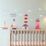 HM92019 Watercolor Lighthouse Wall Stickers Sailing Clouds Wall Sticker - Image 5