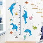 Kids room dolphin height measure wall stickers removable cartoon nursery wall decals waterproof bathroom wall decals - Image 4