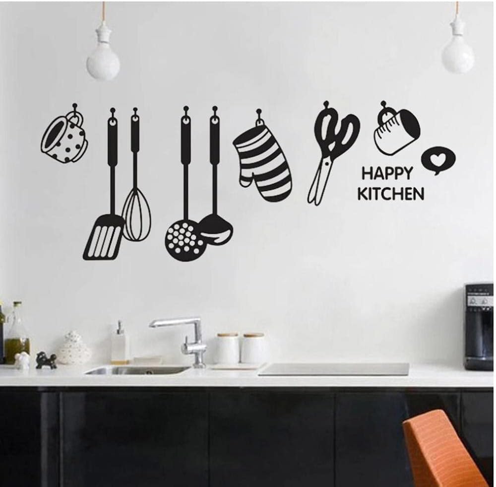 51AvBTsFHES._AC_SL1000 Kitchen Wall Stickers Design Cook Utensils Home Decoration Restaurant Refrigerator Self-Adhesive Vinyl Wall Decals size 57x22cm ay6017b - Image 1
