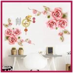 XXL Roses Pink Rose Flowers Wall Sticker  Mural Pictures Floral Butterfly Wall Art Decor for Living Room Bedroom Sofa  Decoration GS9602 Size: 60x90cm - Image 3