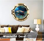 DNVEN 20 inches x 20 inches 3D Vivid Undersea Tropical Fishes Sea Turtles Window View Faux Submarine Window Partial Frosted Frosting Murals Wall Decals Removable Wall Stickers for Bedrooms Home Arts - Image 2