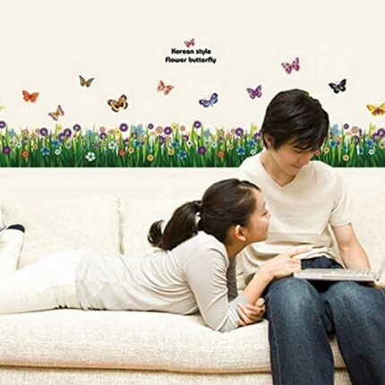 Amazingdeal365 Butterfly Grass Flower Stickers Removable DIY Vinyl Quote Wall Stickers for Nursery Nursery School Size:Approx.163cm x 50cm