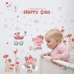ORDERIN Christmas Gift Romantic Pink Cat Removable Mural Wall Stickers Wall Decal for Living Room and Children Bedroom Wall and Home Decor  size 50x70 ay7280