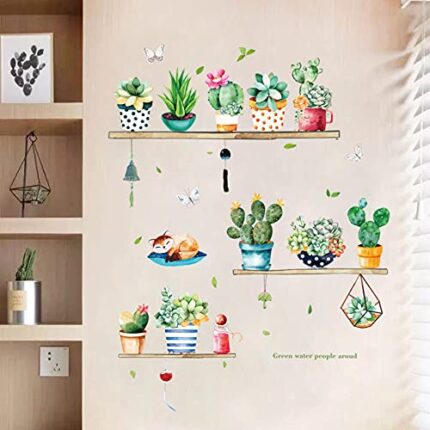 HEUREKA Cactus Potted Plants Bedroom Living Room Décor Waterproof Wall Sticker size (50 CM X 70 CM) hm71007
