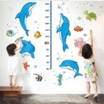 Kids room dolphin height measure wall stickers removable cartoon nursery wall decals waterproof bathroom wall decals