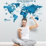 Waterproof 3d blue world map wall stickers office rooms decals decor wall art bedroom for Xh0960home decorations wall decals - Image 3