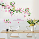 Wall Decal Pink Flowers Green Leaves Lovely Birds Home Sticker Ay7206