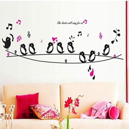 Good Life The Bird Will Sing for Us Birds Sing on A Line Music Wall Decor Decal Sticker Black wall sticker size 50x70 ay7019