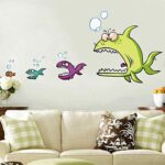 Cartoon Big Fish Eat Small Fish Wall Stickers Home Decor Living Room Bedroom DIY Art Mural Removable Wall Sticker size 50x70 xh6225