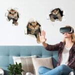 3PCS 3D Cats Wall Sticker Cartoon Animal Hole View Decals Removable DIY Decoration Pet Love for Baby Kids Nursery Room Kitchen Living Room Bedroom Bathroom size 50x70 sk6071