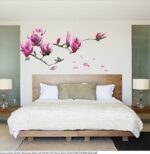 Purple Magnolia Flower Red Bloosom Flower Branch Wall Sticker Decal Rub a Stylish Modern Flowers Living Room Bedroom Decoration Kitchen - Image 2