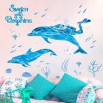 DNVEN DIY 39 inches x 32 inches Divers Swim with Dolphins Animals Wall Stickers Decals Decorations for Children Nursery Kids Room size 50x70 xls7205