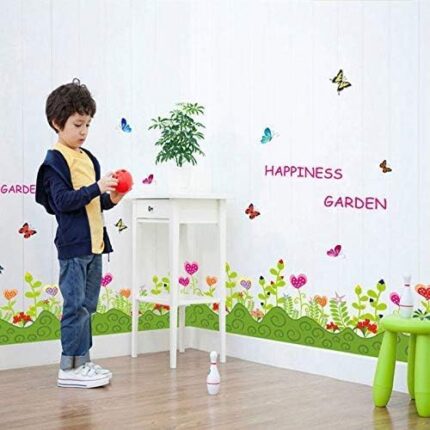 Wall Sticker Flower Grass and Butterflies Baseboard Living Room Home Decor Removable Stickers size 50x70 sk7006