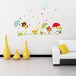 Wall decal made of thick, sharp PVC type 1, decorating kindergarten and children's classrooms - Bear covering the umbrella - product code AY1931 - Image 2