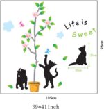 Lovely chats feuilles Papillons Arbre Fleurs Sticker mural Sticker Home Papier amovible Salon Salle à manger Chambre Cuisine Art Picture murals DIY Stick filles garçons enfants jeux chambre bébé Décoration - Image 6