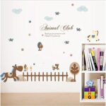 MJ8010 Animal Club Happy Animals Wooden Horse Playground Peel and Stick Removable Vinyl Wall Stickers - Image 2