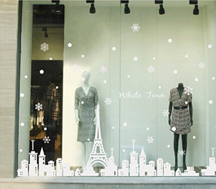 Oren Empower Self Adhesive White Town Eiffel Tower Wall Sticker/Waterproof Peel & Stick PVC Vinyl Theme Beautiful Wall Sticker for Bedroom, Living Room, Dining Hall, Master Room - 166 X 110 Cm