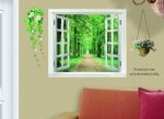False Window Scenery 3d Wall Sticker Home Decor Green Forest Wall Decal For Living Room Wallpaper - Image 4